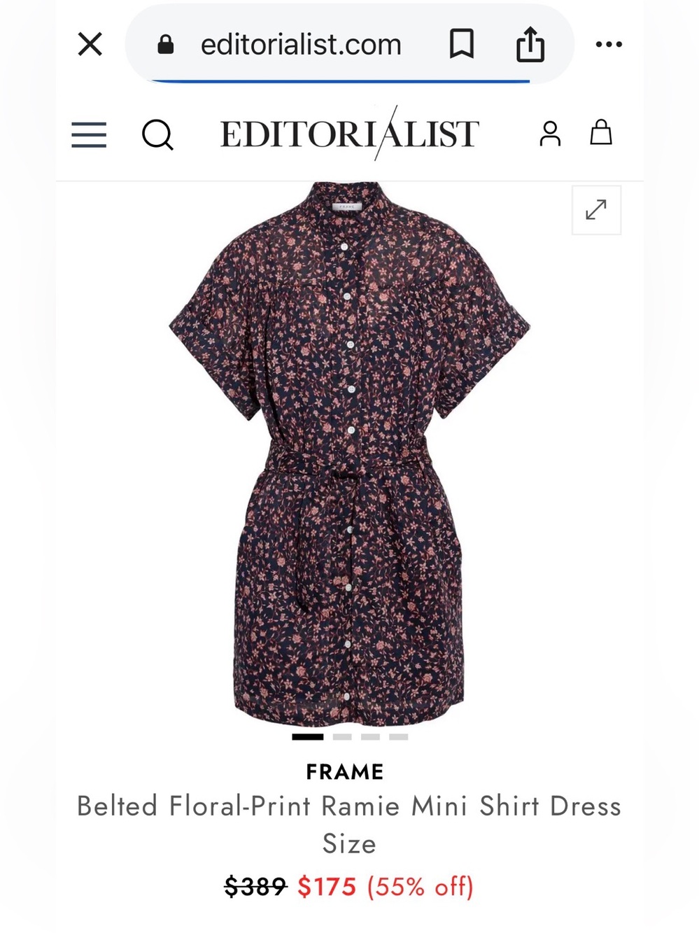 FRAME Denim Floral Belted Mini Dress Size S - Picture 3 of 10